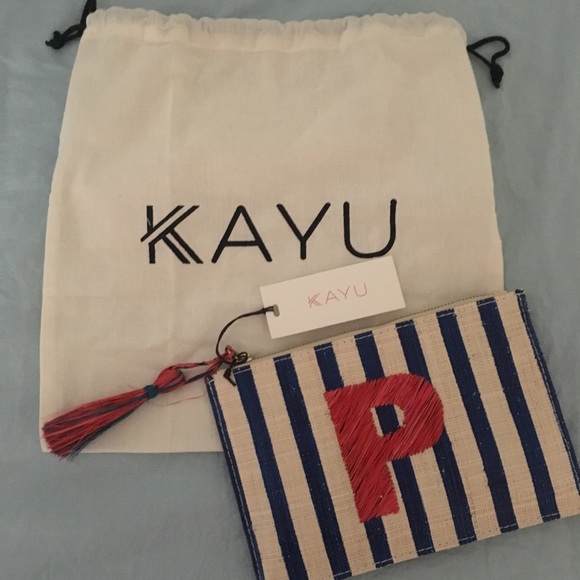Kayu Alphabet “P” Embroidered Striped Woven Pouch - Picture 3 of 5